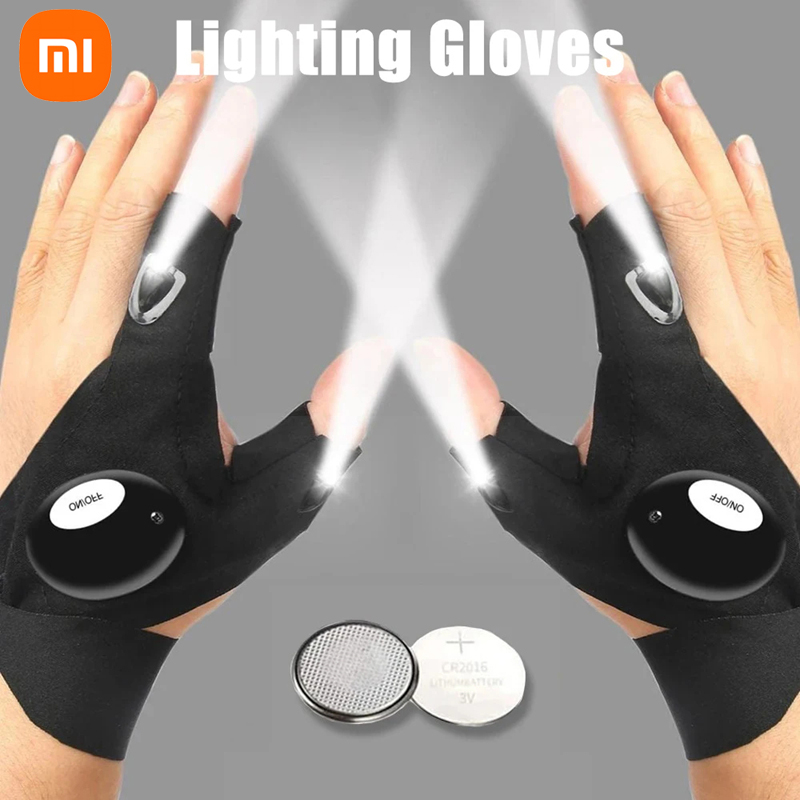 Xiaomi led lommelygte lysende løbehandsker vandtæt cykling camping vandreture redningshandske lampe belysning fingerløse handsker