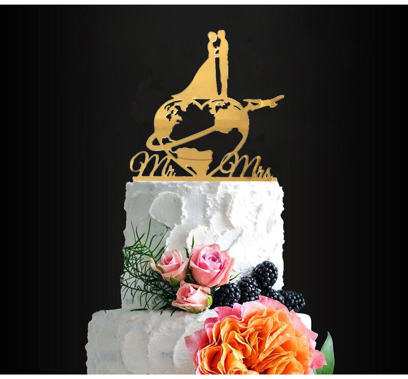 Mapa świata cylinder tort weselny, patelnia i pani podróży mapa świata cylinder tort weselny, lustro złota mapa świata z parami ciasto wystrój