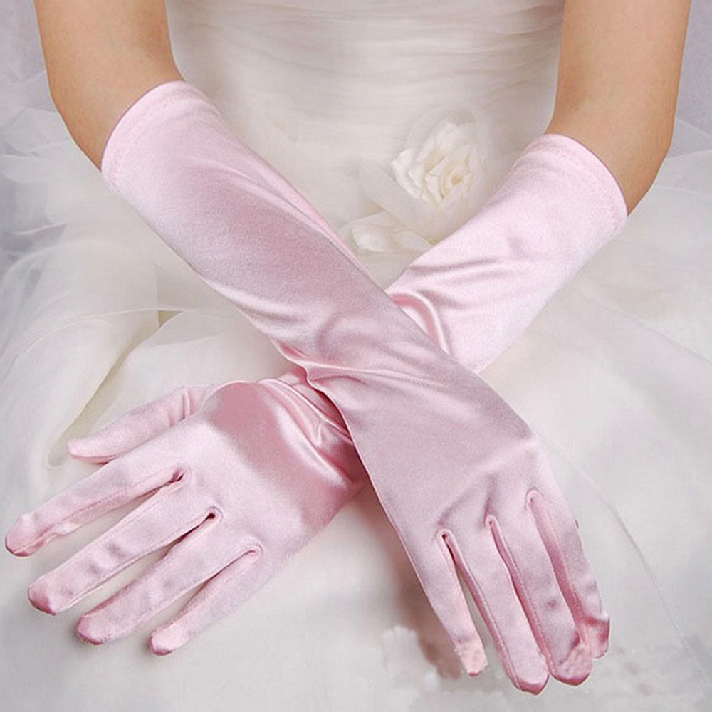 Women Long Finger Elbow Sun Protection Gloves Opera Evening Party Prom Costume Adult Accessories Black Red White Mittens: Pink