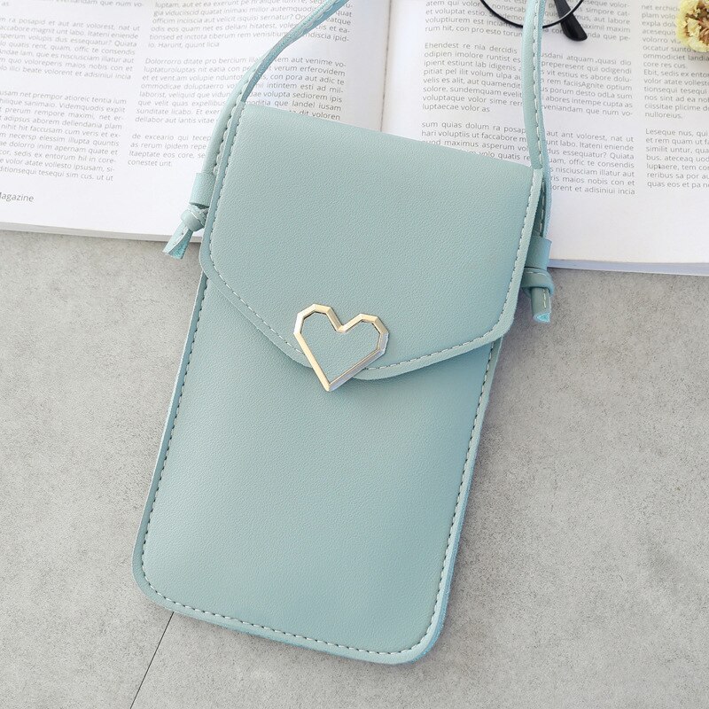 Women Heart-shaped Lady Handbag and Purses Small Phone Bag Mini Messenger Bags Transparent Screen Mobile Phone Bag: blue