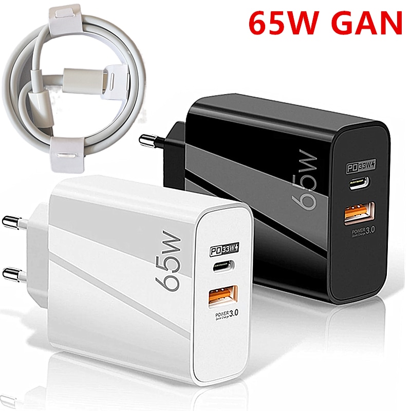 65w gan carregamento rápido pd usb c carregador para apple iphone 13 pro 12 11 ipad xiaomi samsung ue adaptador uk eua plug pd cabo de carga