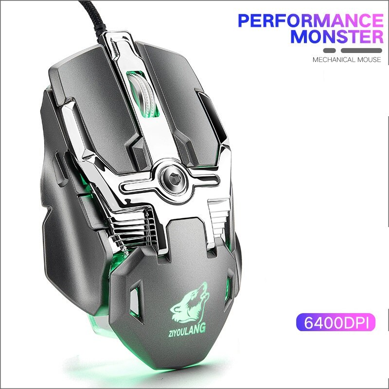 USB Wired Competitive Gaming Mouse Mechanical Game Mice Adjustable 6400DPI 8 Buttons LED Lighting Mouse V15 Grey: Gray