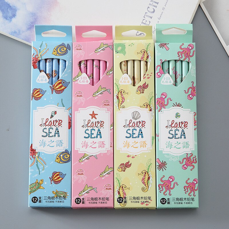 12 PCS Pencil Set Wood Pencils Kids Drawing Pencil Set Animal Print Pencils for Kids school office writing Lead Sketch