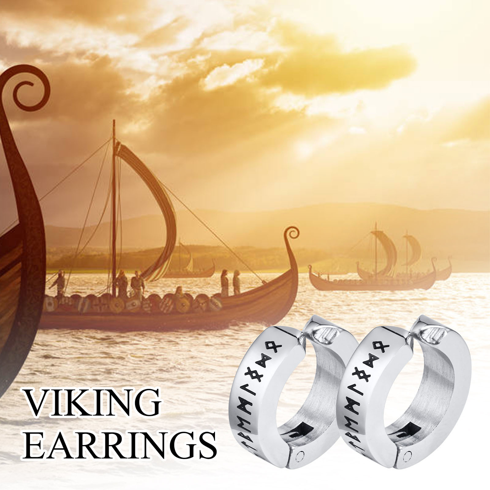 Vnox Viking Runen Hoepel Oorbellen Voor Mannen, Niet Doorboord Clip Oorbellen, rvs Odin Noorse Viking Amulet Brief Woorden Huggie