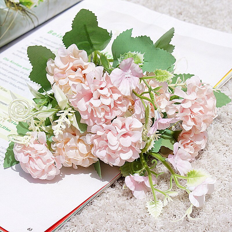 Hortensia Kunstbloem Blauw Zijden Bloemboeket 42cm-02408