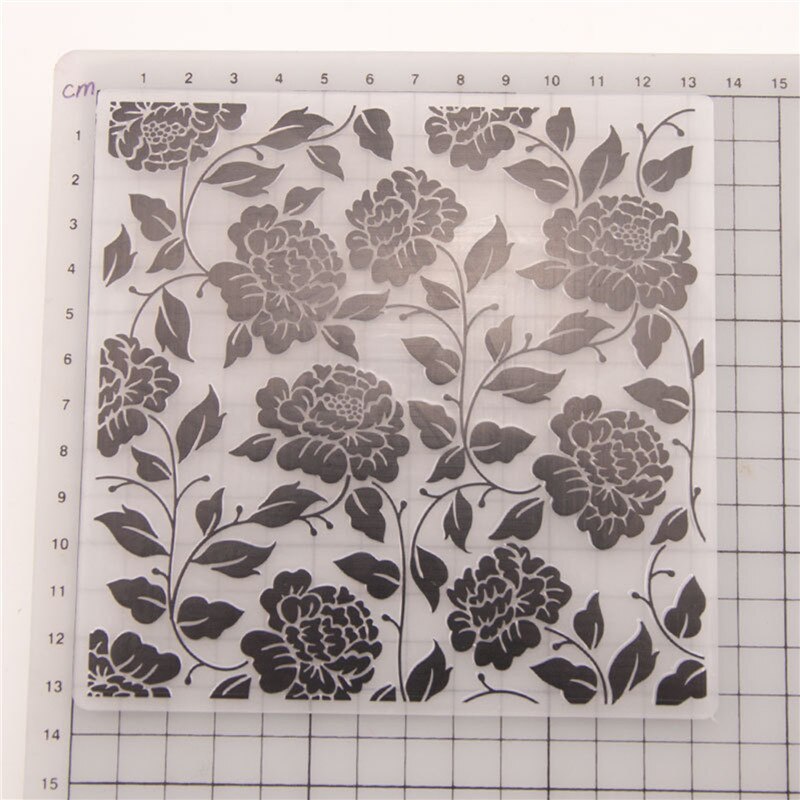 Plastic Black Flower Embossing Folders Square Template for Embossing Album Craft Card Making Decorations 13.5cm x 13.5cm 1 Piece