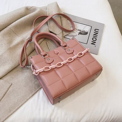 Autumn and winter retro chain handbag PU soft leather women's shoulder messenger bag: Style 3 pink