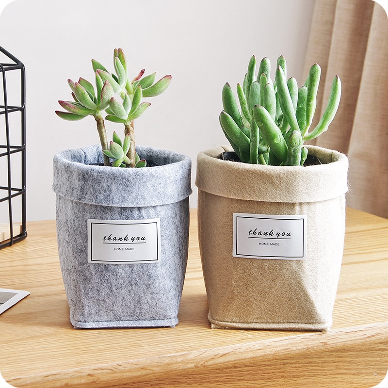 Neue Buchstaben Druck Filz Blume Töpfe Hause Schreibtisch Blumentopf für Blume/GrüNe Pflanze Licht Grau/khaki