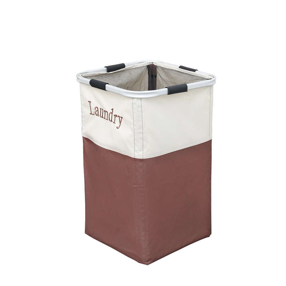 Shushi Foldable Home Laundry Hamper WaterProof Oxford Dirty Clothes Storage Basket Aluminum Frame Corner Laundry Organizer: BEIGE N BROWN