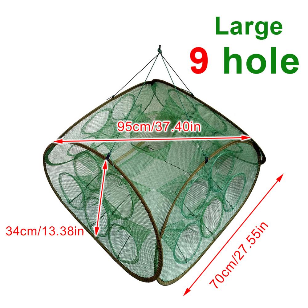 Automatic Folding Fishing Cage Square Green Fishing Net Fishing Shrimp Hand Throw Net Net Loach Cage: Large 9 holes
