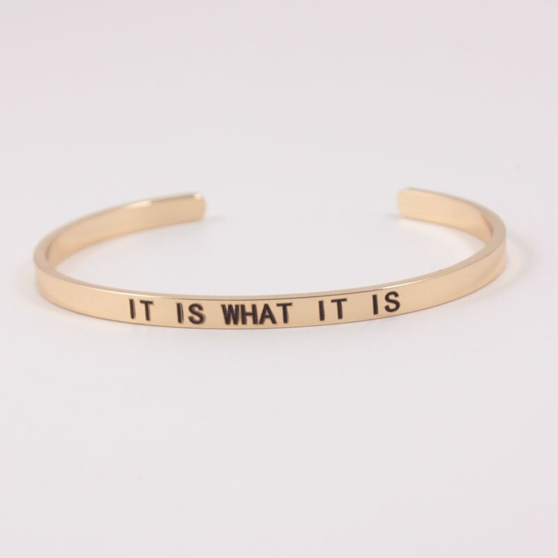 Cor de ouro inspirador mantra pulseiras pulseiras motivacional amigo incentivo jóias mantra pulseira para presente masculino: IT IS WHAT IT IS