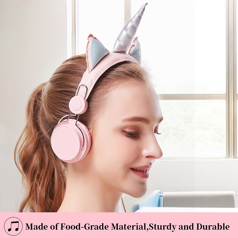 Cute Kids Headphones With Microphone Unicorn Wired Cascos Mobile Phone Gamer Headset Girl Music Helmet with Bracelet