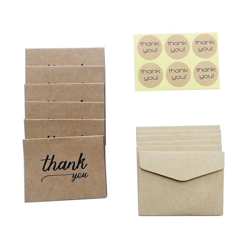 6pcs Kraft Message DIY Folding Birthday Wedding Invitations Party Handwritten Blessing Greeting Cards Kids Mini Stationery: English