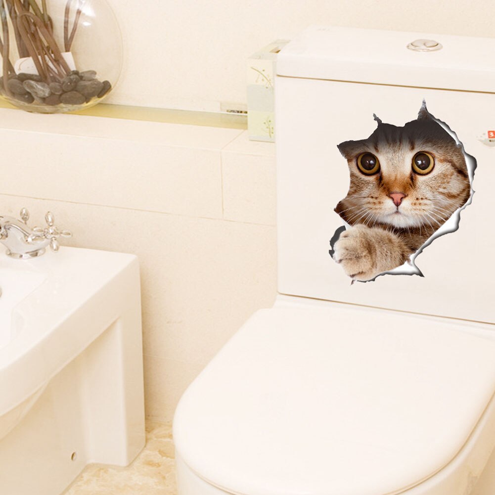 Sjov kat hund toilet sæde dæksel klistermærke badeværelse væg kunst dekoration mærkat væg klistermærke