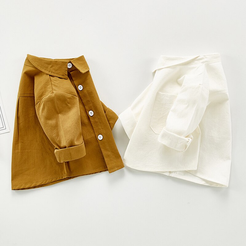 Kids Jas Tops Peuter Baby Meisjes Jongens Lange Mouwen Effen Pocket Shirt Kinderen Kleding Herfst Baby T-shirt