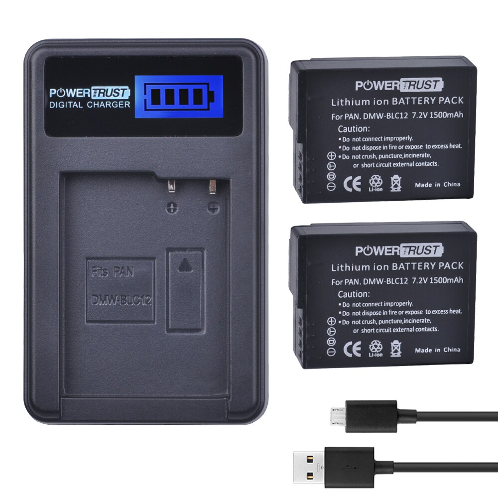 2Pcs DMW-BLC12 Dmw BLC12 Dmw Blc12e Camera Batterij + Lcd Usb Charger Voor Panasonic FZ1000, FZ200, FZ300, G5, G6, G7,GH2,DMC-GX8: 2Battery and charger