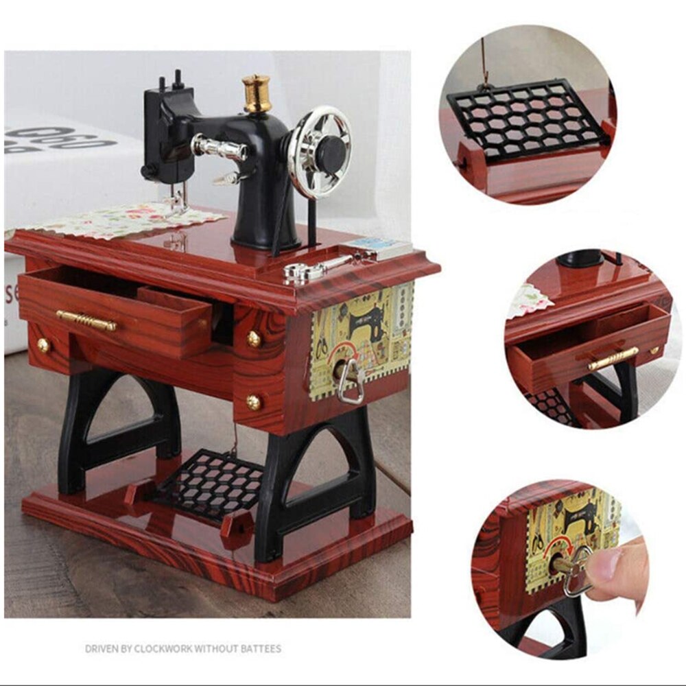 Mini Sewing Machine Music Box European Crafts Retro Toy Sewing Clockwork Home Crafts Decoration Birthday