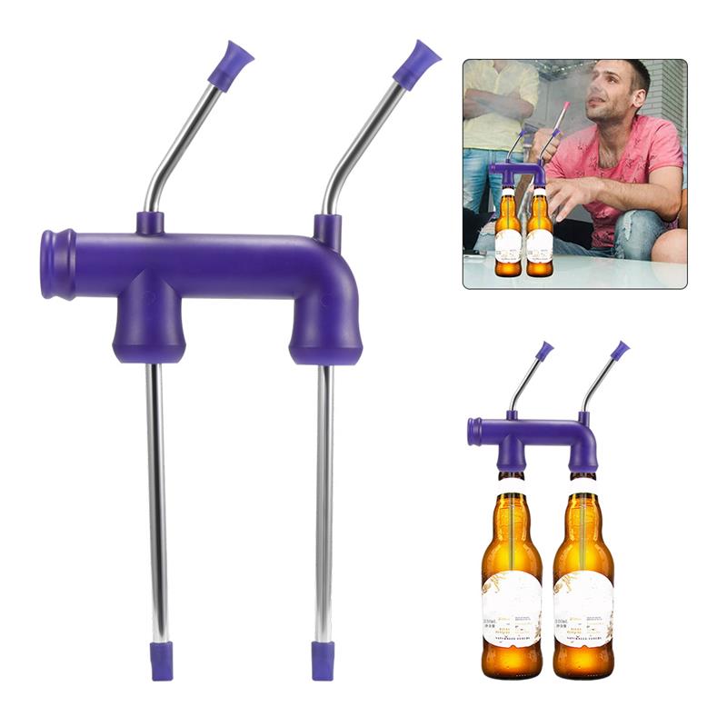 Double Beer Bottle Can Funnel Beer Drinks Straws With Brush Fun Home Club Party Beer Drinking Bottle Funnel Bar Accessories: for bottles