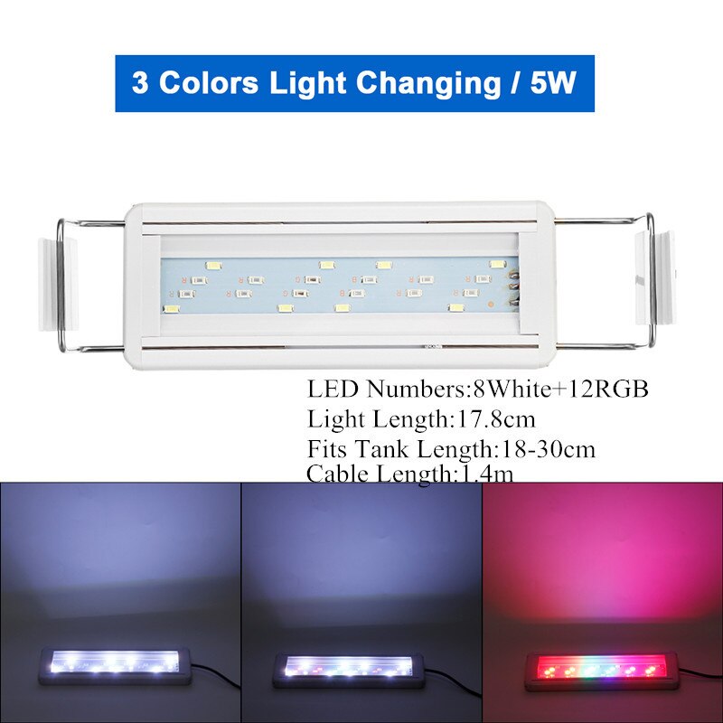 Lámparas LED para acuario, iluminación brillante con Clip para tanque de peces, plantas acuáticas, lámpara de cultivo, decoración de Acuario, 3 colores, 7-23 pulgadas: 5W