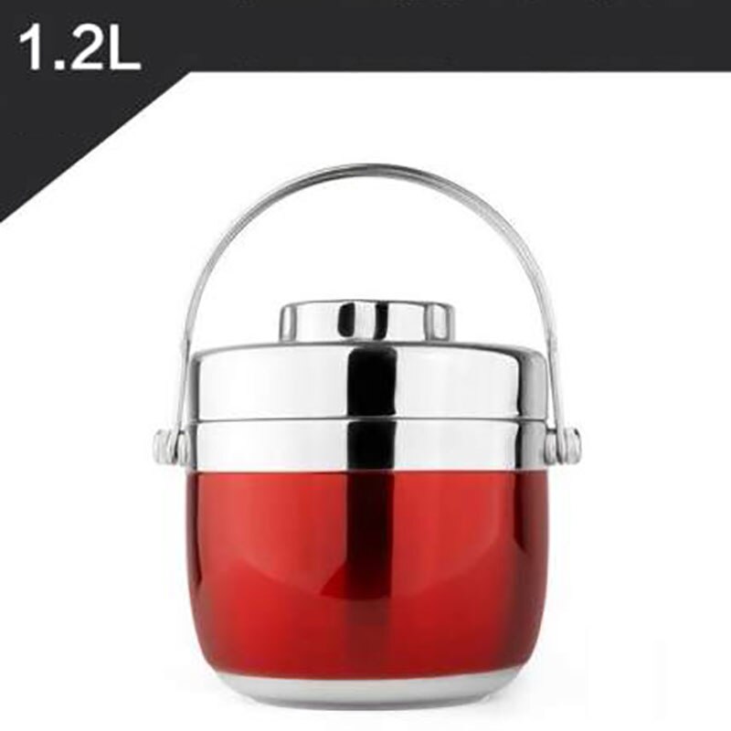 ONEUP Portable Stainless Steel Insulated Lunch Box 2 Layer Bento Box Style Grid Insulated Bucket Soup Container: 1.2L RED