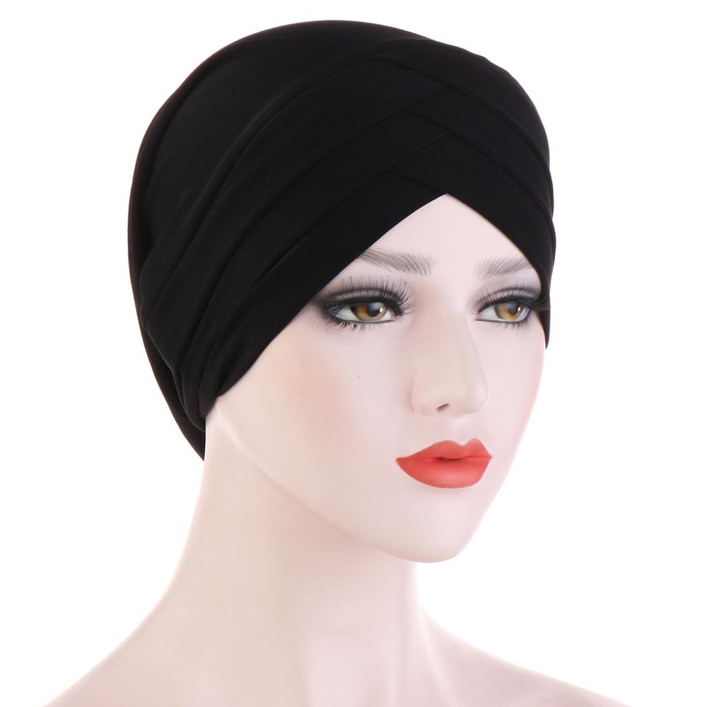 Front croisé Turban musulman couleur Pure coton extensible Hijabs intérieur pour casquettes prêt à porter femmes foulard sous Hijab Bonnet: 12