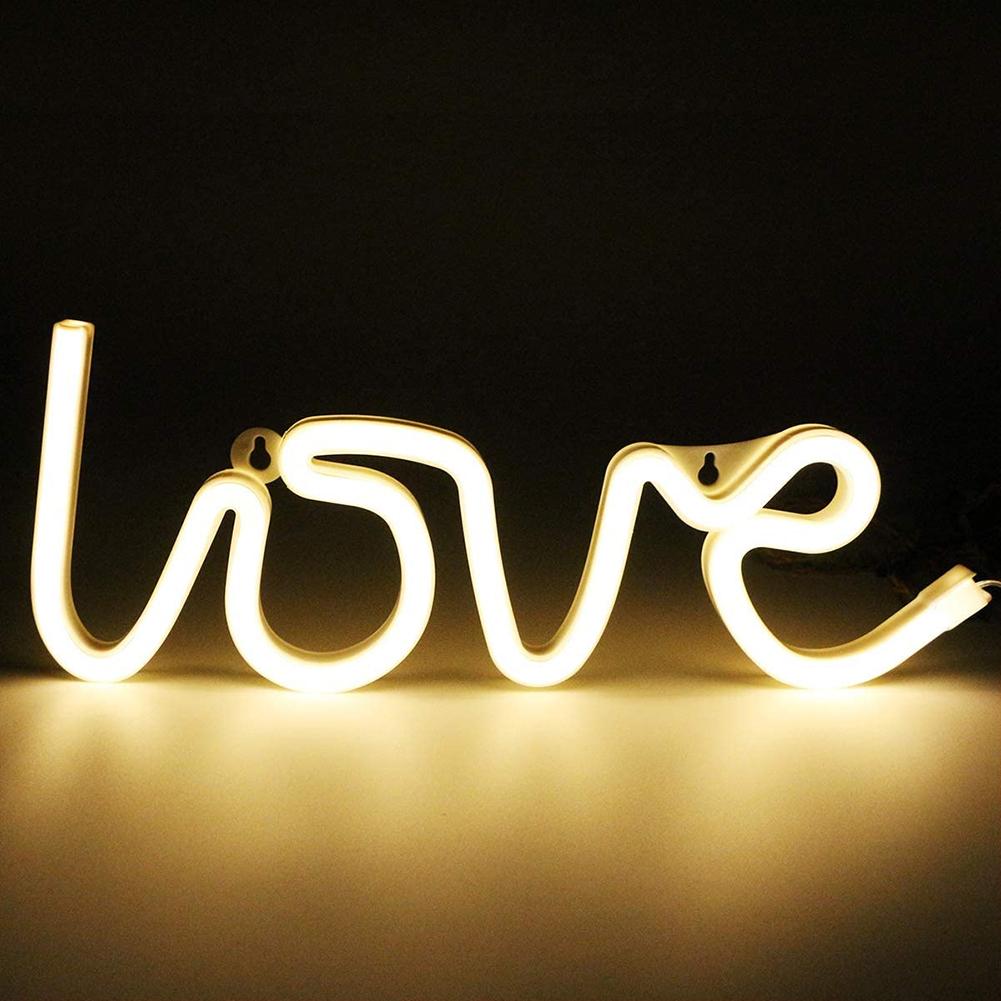 LED Neon Light Sign LOVE HEART Wedding Party Decoration Neon Lamp Valentines Day Bedroom Home Decor Night Lamp: Warm White