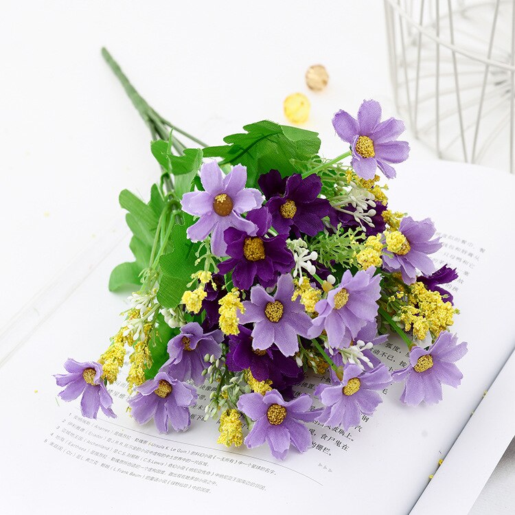 7 Forks/bouch Artificial Gerbera Daisy Flower Bouquet for Home Garden Decoration DIY Wedding Arches Flower Wall Bridal Bouquet: purple