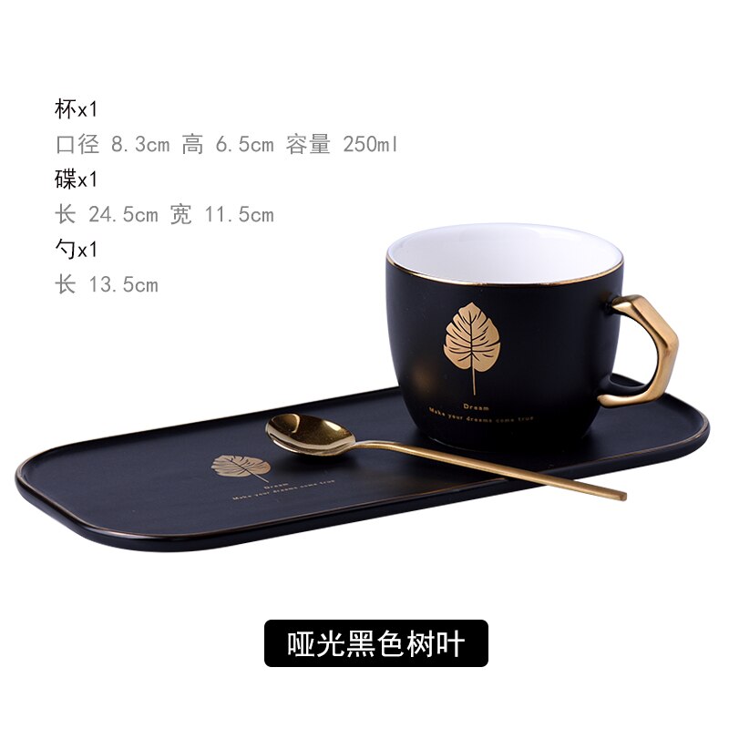 Juego de tazas de té de estilo nórdico, utensilio moderno de porcelana, juegos de vajilla de taza de café de cerámica europea, borde dorado, Xicara Drinkware EB50BD: black 1