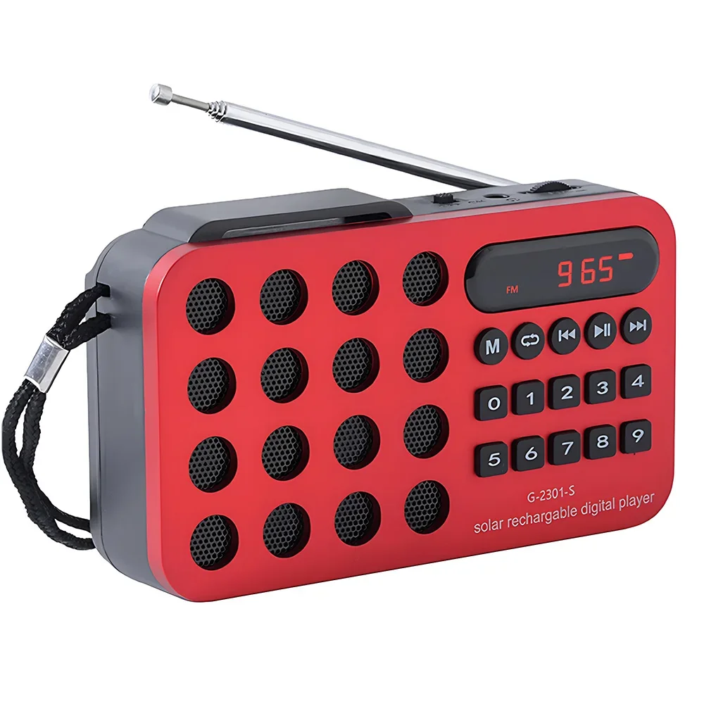 Portable handheld mini FM radio, solar powered charging wireless speaker USB support TF card Bluetooth FM radio receiver: PURPLE
