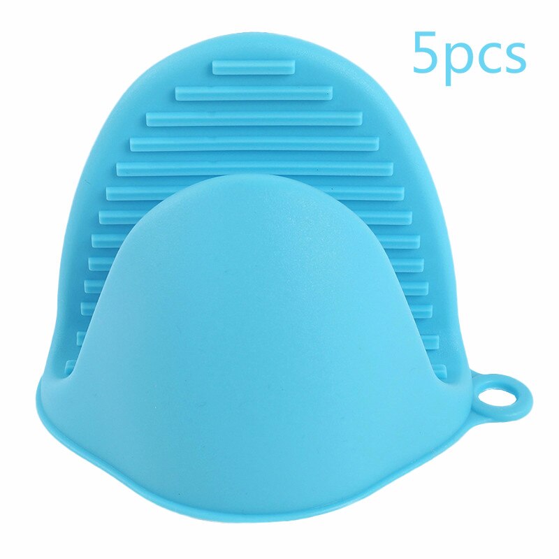 Silicone Heat Resistant Oven Mitts Kitchen Cooking Gadgets Baking Gloves Insulation Non Stick Anti-slip Pot Bowel Holder Clip: 5pcs blue C