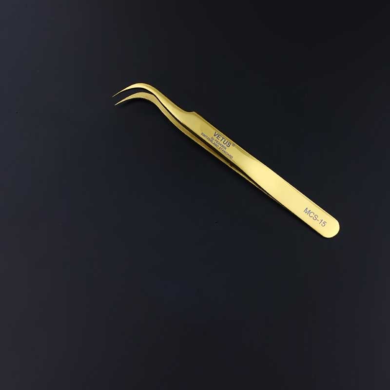 Vetus High Precision Eyelash Tweezers Excellent Closure 3D Volume Eyelash Tweezer Colorful Eye Makeup Tools: MCS15 Gold