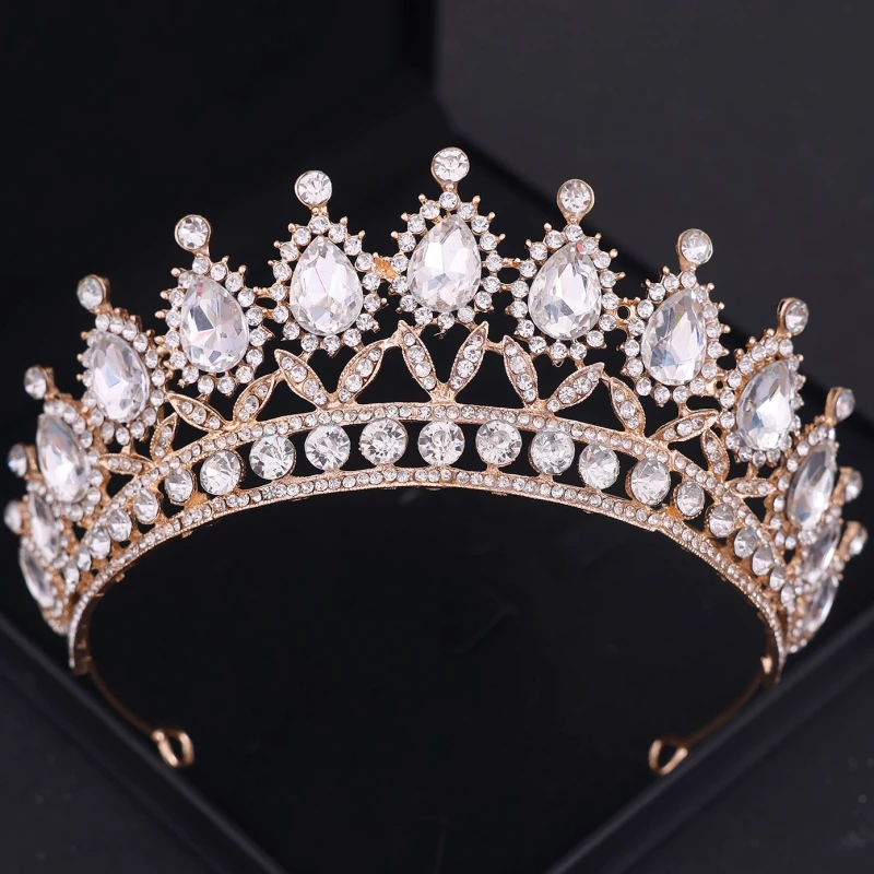 Ensemble de bijoux en biscuits pour patients, couronne en cristal, collier, boucles d'oreilles baroques, accessoires pour cheveux de mariage, de bijoux, 3 pièces: Rose