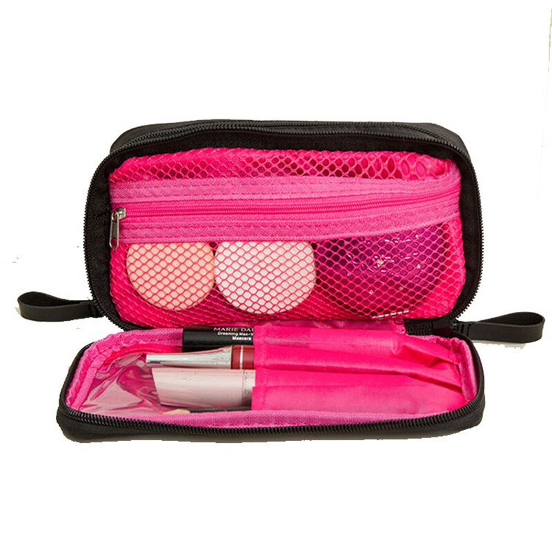 Rejse skønhedsbørster læbestift organisator taske nylon klud dobbelt lynlås kosmetik taske dobbelt rejse vask make up forsyninger tasker