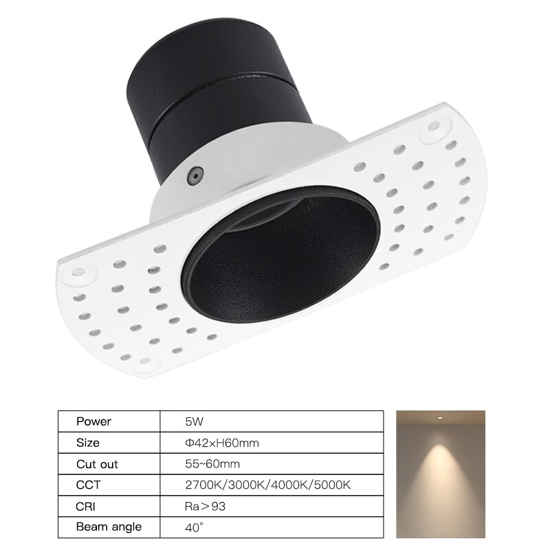 SCON-minifoco LED sin marco, luz empotrado en el techo COB CRI Ra 85 400lm, lámpara moderna de aluminio para pared de interior, 5W