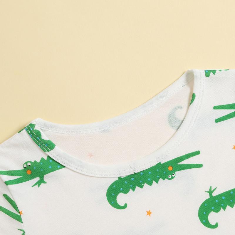 Boys Cute Summer Nightwears Crocodile Printing Comfort Short Sleeve T-Shirts And Shorts 2 Piece Lightweight Sleepwears