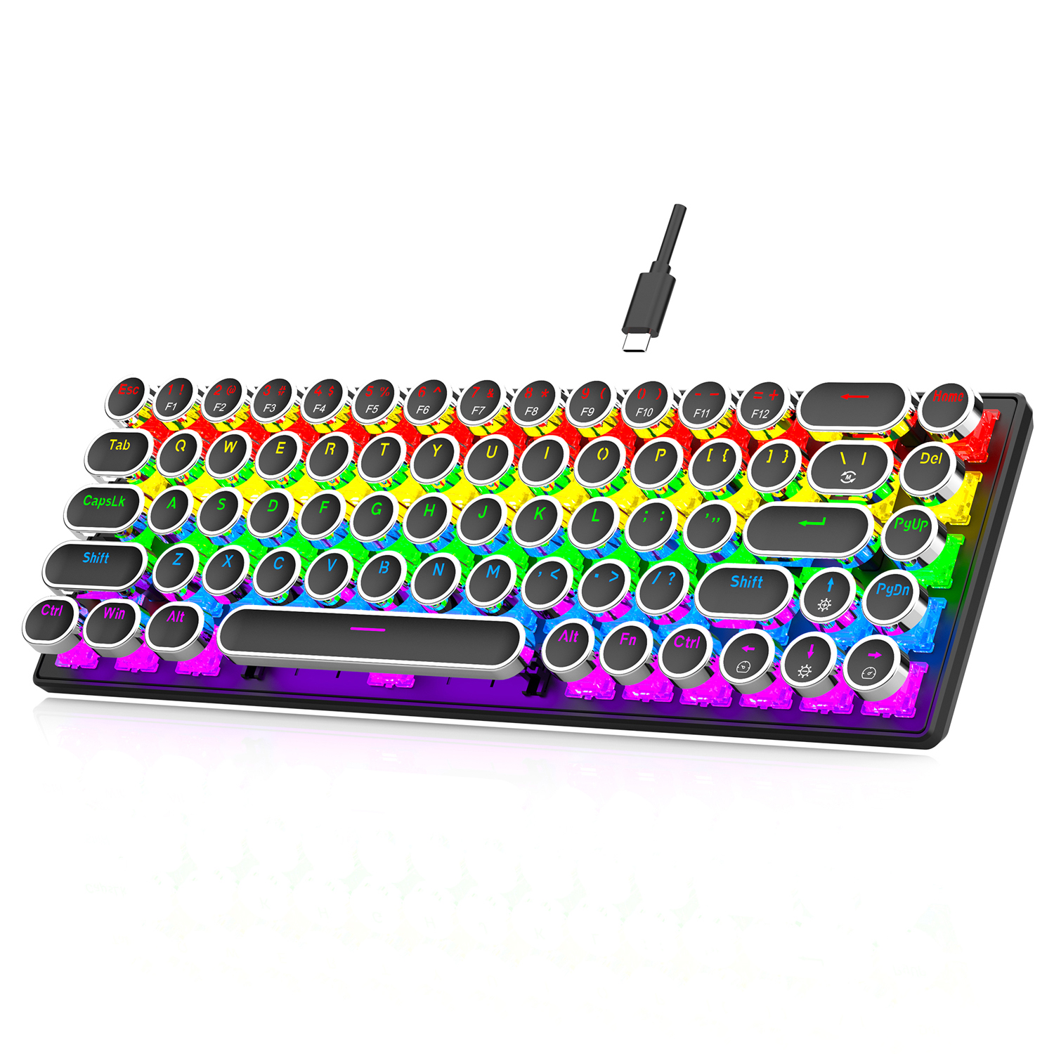 7KEYS Compact and Portable 68 Key, Retro - Style ,Detachable Cable Wired Gaming Mechanical Keyboard TW1870: black / blue switch