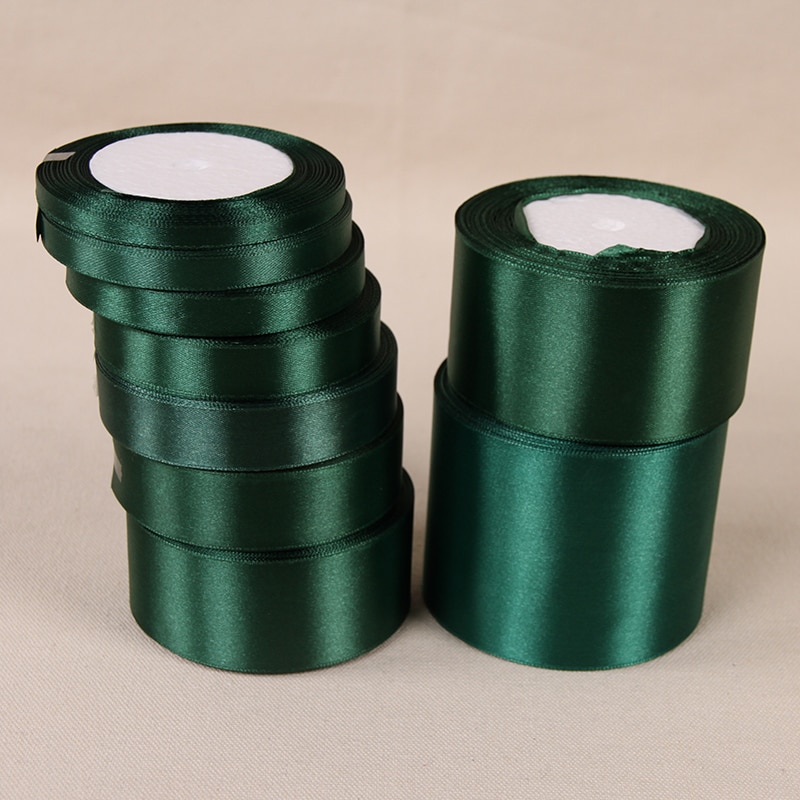 Cinta de satén de seda verde oscuro de 25 yardas, decoración del hogar para de boda, , ropa, tela de costura, Material de lazo, accesorios para el cabello DIY