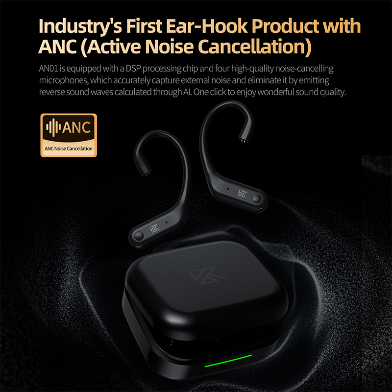 KZ AN01 Cable de gancho para la oreja mejorado inalámbrico cancelación de ruido ANC compatible con Bluetooth 5,4 C-Pin LDAC HD decodificación de Audio Compatible