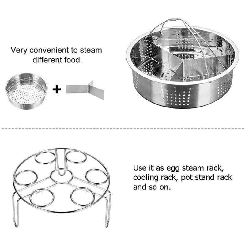 3Pcs/Set Pressure Cooker Accessories Stainless Steel Steam Basket with Egg Steamer Rack, Divider for Kitchen Cooking