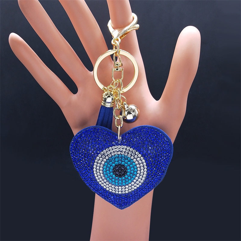 Llaveros de cristal con ojos de pavo, anillo para mujer, llavero de Color azul dorado, accesorios para bolso, joyería, llaveros para mujer: YELLOW