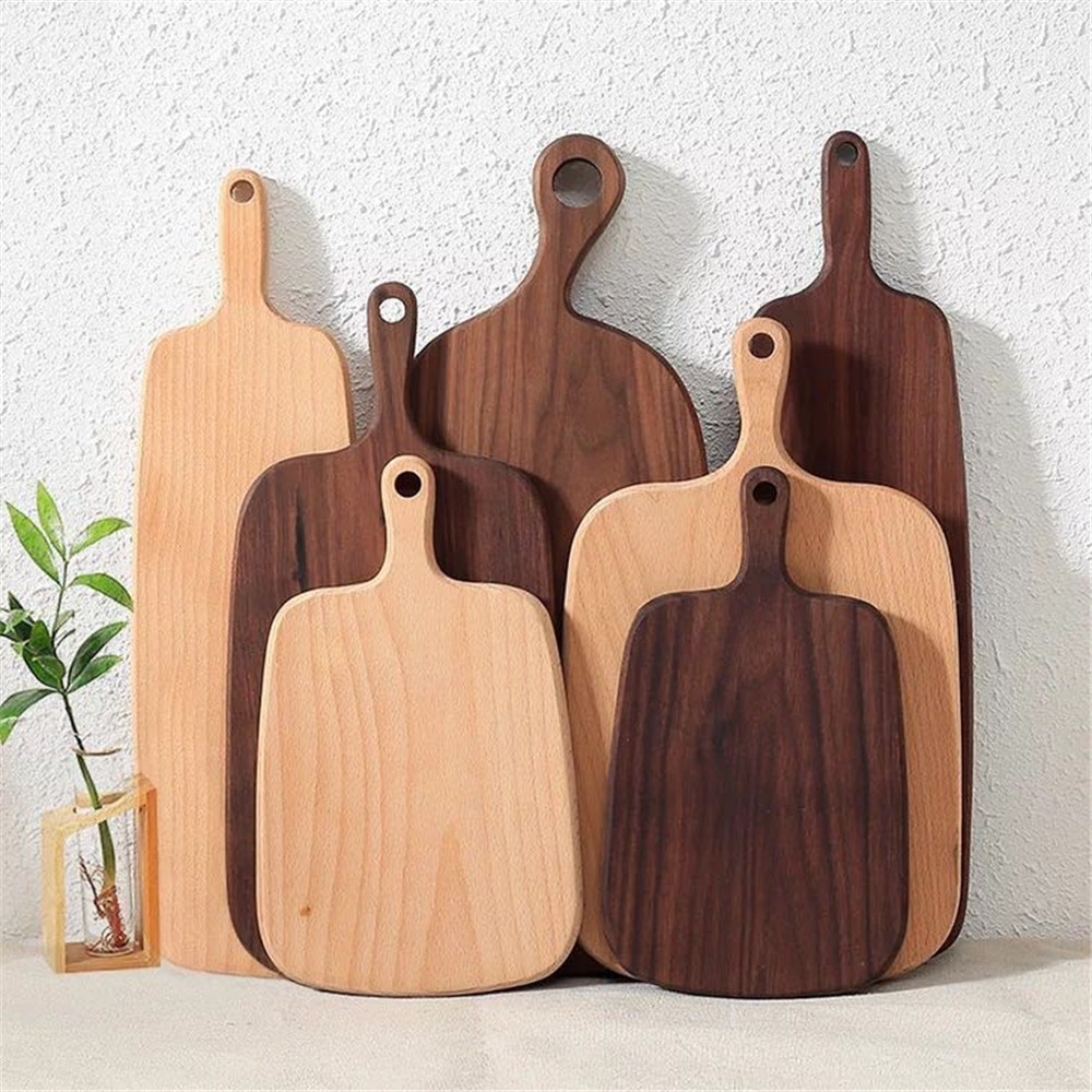Kitchen Chopping Board With Handle Wood Food Plate Pizza Bread Fruit Hangable Cutting Board Durable Non-Slip Home Accessories 1P