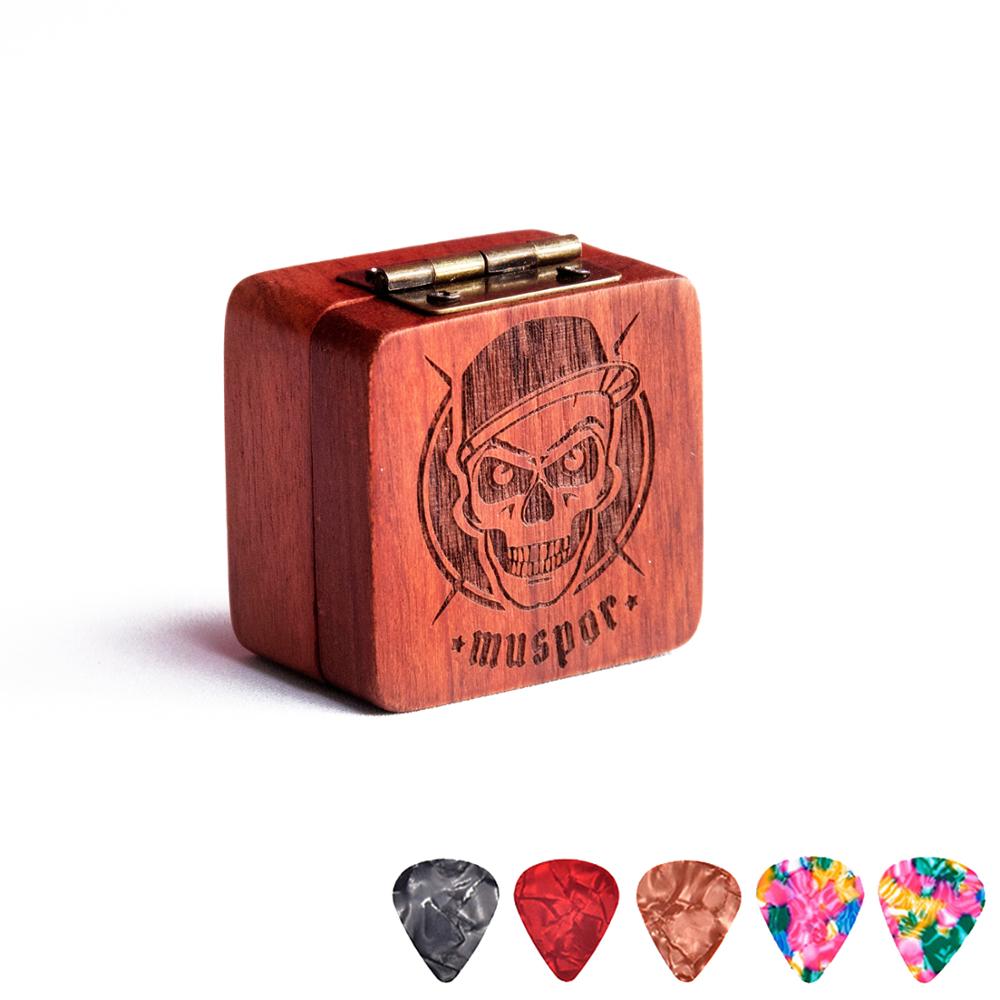 Guitar Picks Iron Pick Box Holder Collector with 4pcs Different Wood Picks Mediator for Guitar Accessories & Parts guitar tool