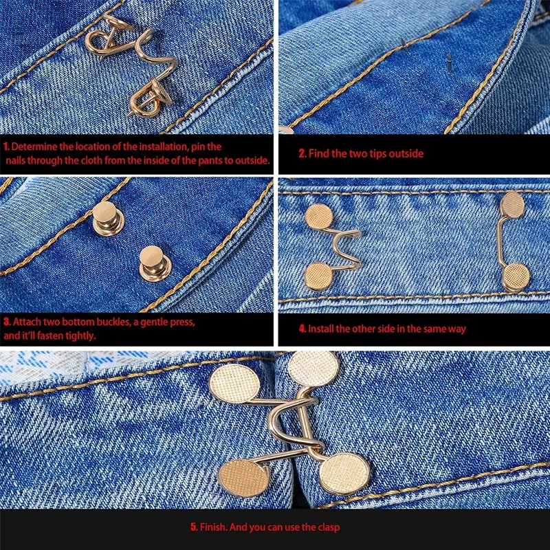 Juego de 1/4 de botones vaqueros de Metal sin clavos, broches desmontables para pantalones, Clips, botones, alfileres, tensor de cintura DIY, hebillas para ropa, herramientas de costura