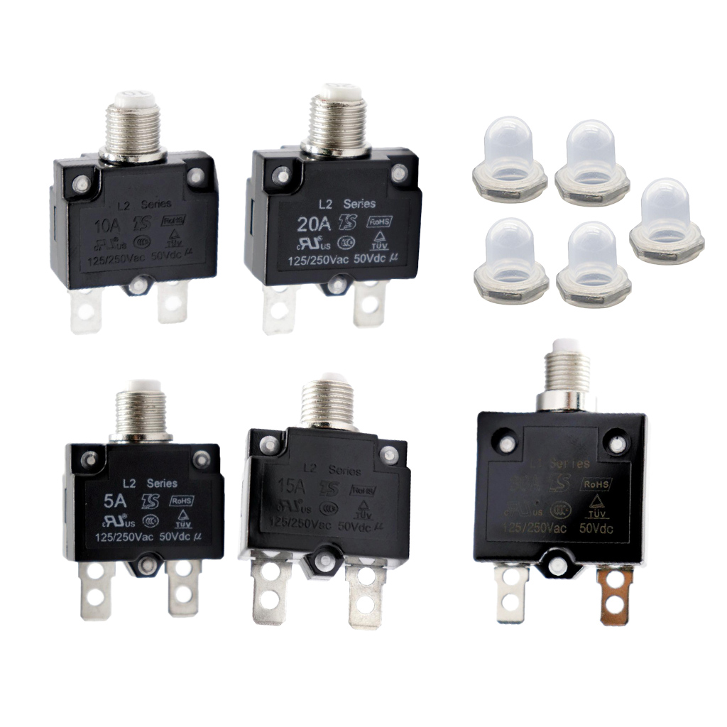 Circuit Breaker 5A/10A/15A/20A/30A Push Button Thermal Panel Mount 125/250V