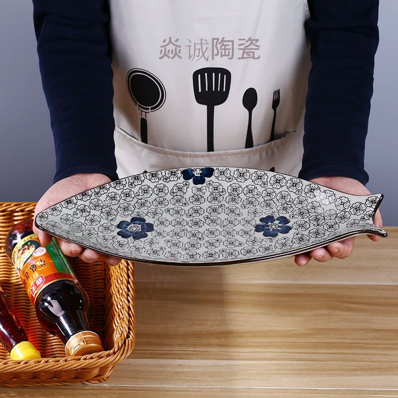 Fish plates Home ceramic dishes Fish-shaped plates Large steamed fish plates Rectangular plates nordic plate