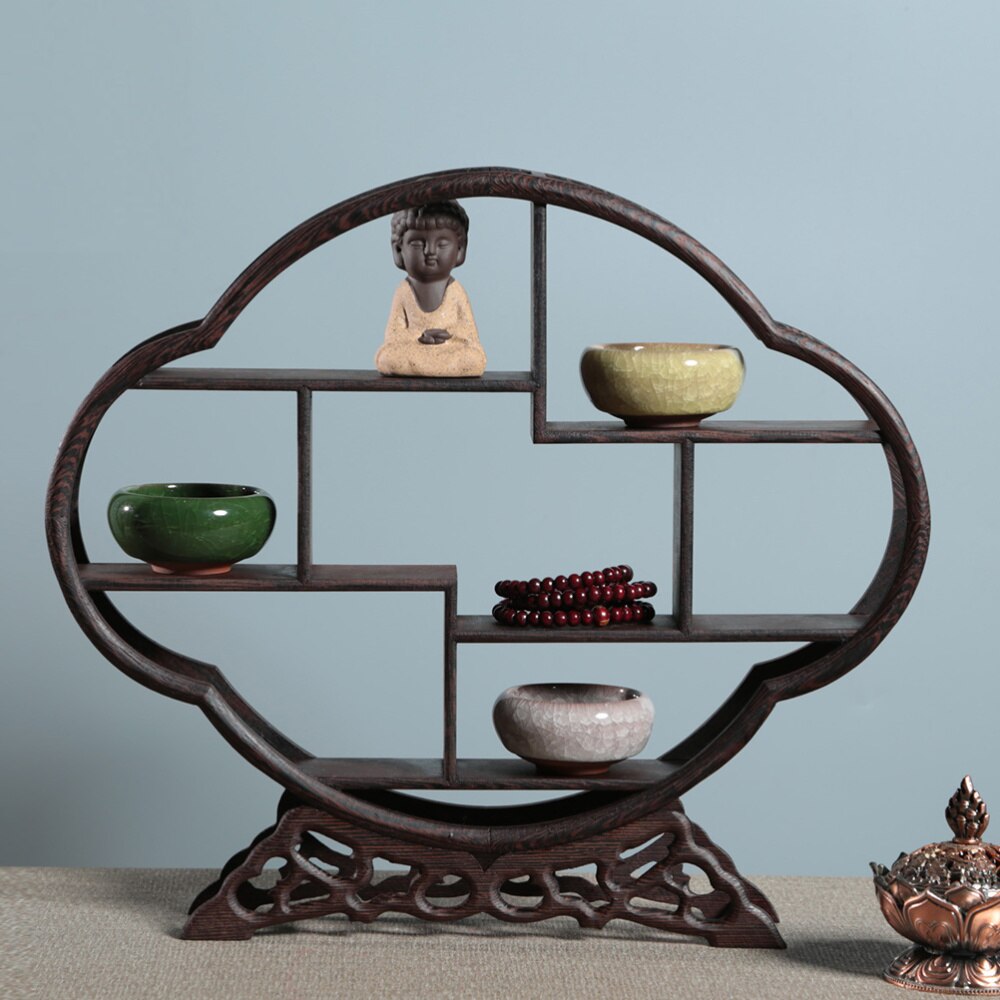 1Pc Wood Shelf Retro Antique Shelf Rosewood Crafts Wenge Display Stand without Ornaments (Peach Shape): Picture 1