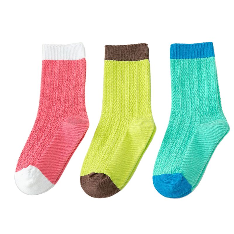 3 pares crianças inverno algodão tripulação meias neon doce cor com nervuras malha esporte meias gxmb