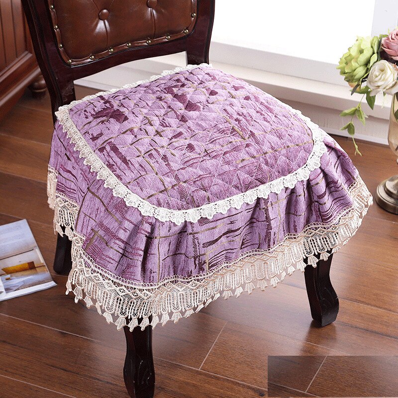 European Style Lace Chair Cushion Chenille Dining Chair Non-Slip Pads Breathable Thickened Universal Seat Mats Banquet Wedding C: youyazi