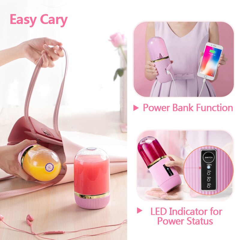 Licuadora portátil, batería externa recargable USB, exprimidor, taza de 4000MAH, 6 hojas, limón, verdura, fruta, bebé, batidora eléctrica, Licuadora