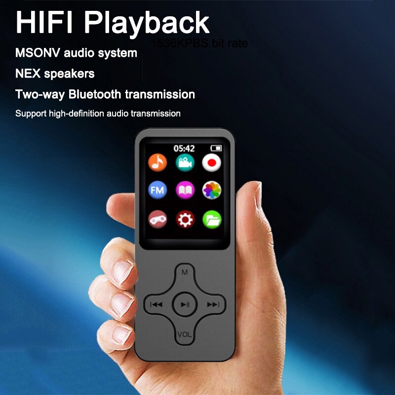 MP3 MP4 Avec Bluetooth Haut-Parleur Touche tactile Intégré 16/32 GO HiFi Mini Portable Walkman avec Radio FM L&#39;enregistrement E-book